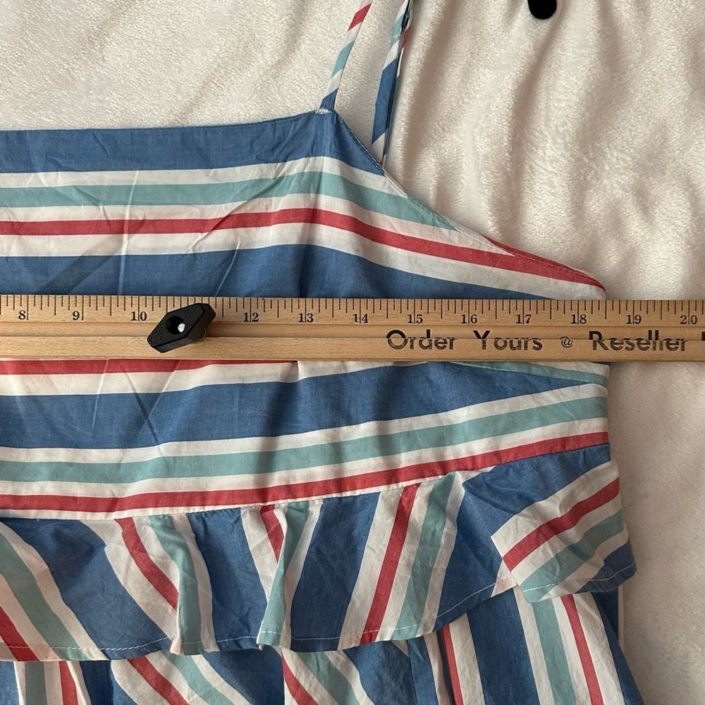 CELANDINE Anthropologie Sleeveless Knee Length Stripe Ruffle Dress M preppy NWT - Picture 6 of 10